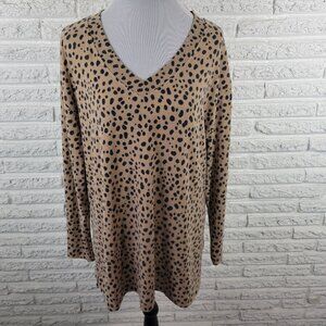 Croft & Barrow XXL Tan Black Animal Print Knit V-Neck 3/4 Sleeve Top ANI8E